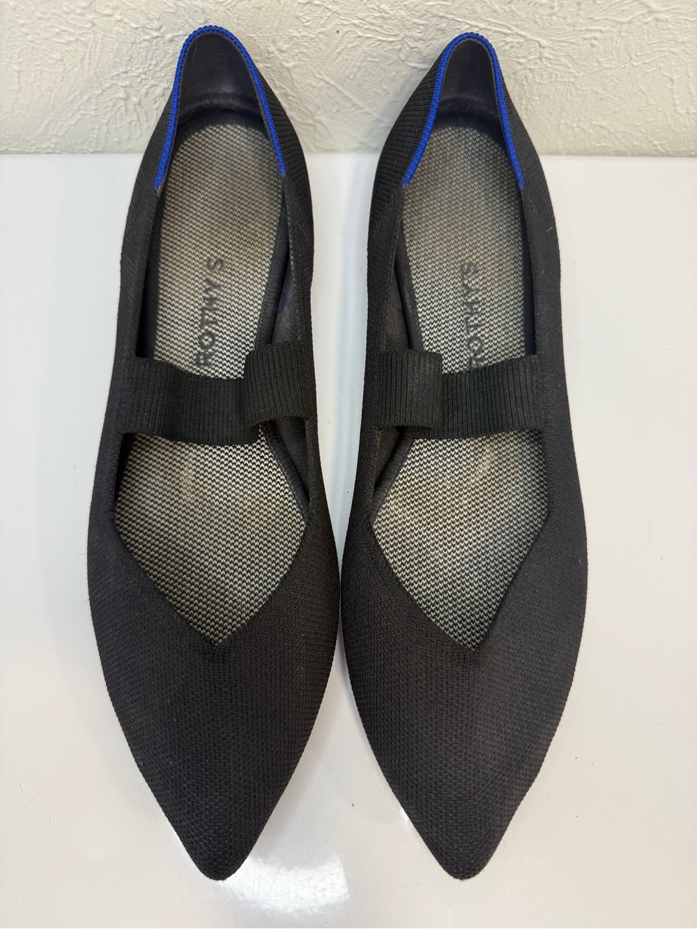 Rothy’s Black Pointed Toe Mary Jane Knit Flats Size 12